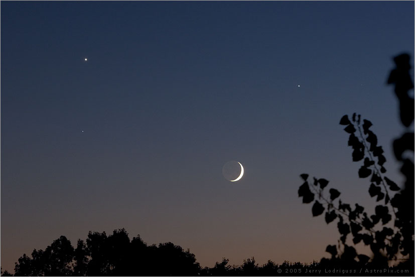 Crescent Moon with Earthshine, Venus, Jupiter, Spica